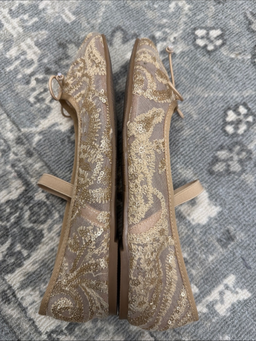 Society Metallic Beige Lace Ballet Flats with Bow - Picture 5 of 8